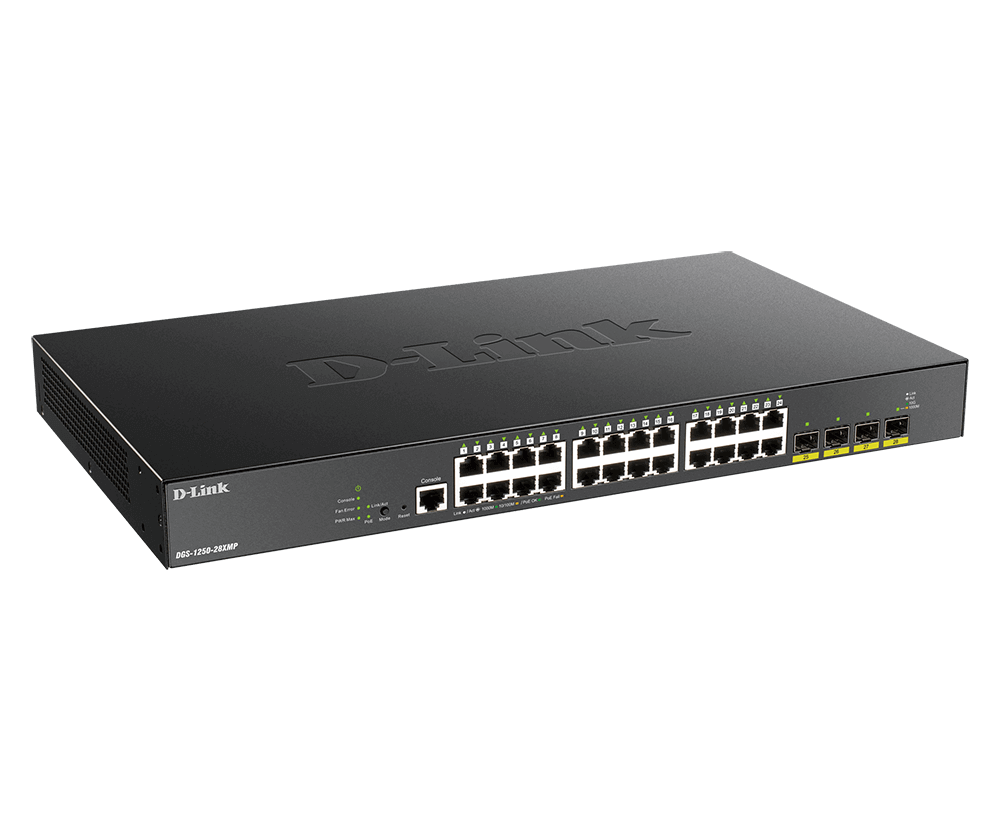 Switch PoE gerenciado inteligente de 28 portas e 10 gigabits