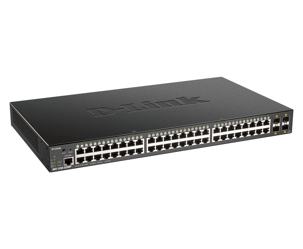 Switch PoE gerenciado inteligente de 52 portas e 10 gigabits