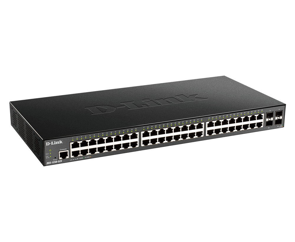 Switch gerenciado inteligente de 52 portas e 10 gigabits